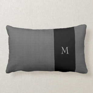 Modern dark grey burlap black pattern monogram lumbar pillow