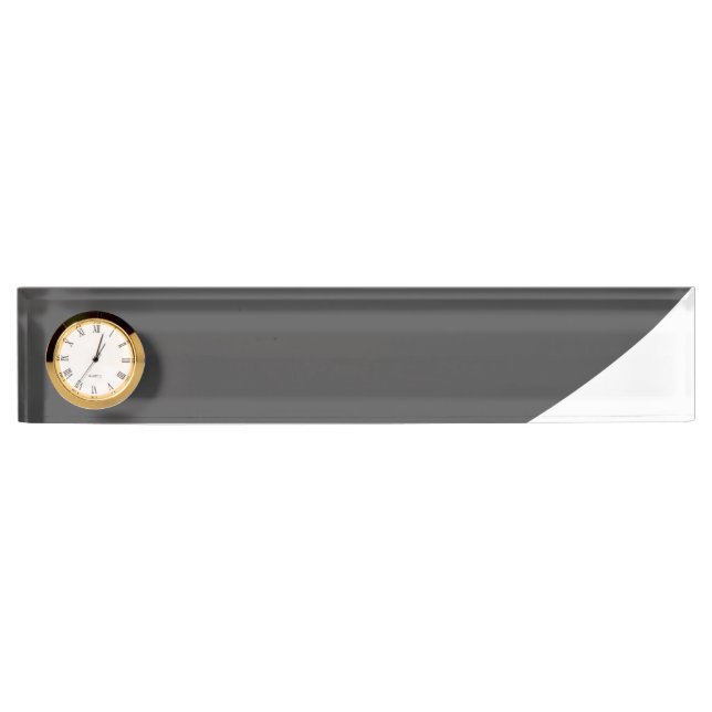Modern Dark Grey Chic White Corner Curve Clock Nameplate (Front)