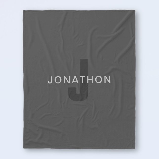 Modern Dark Grey Editable Monogram Design Template Fleece Blanket (Creator Uploaded)