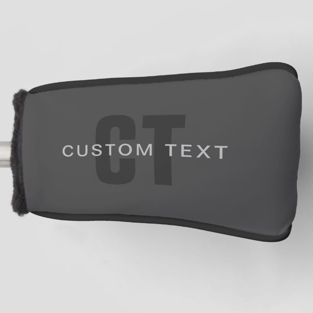 Modern Dark Grey Editable Monogram Design Template Golf Head Cover (Front)