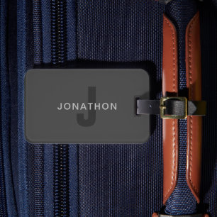 Modern Dark Grey Editable Monogram Design Template Luggage Tag