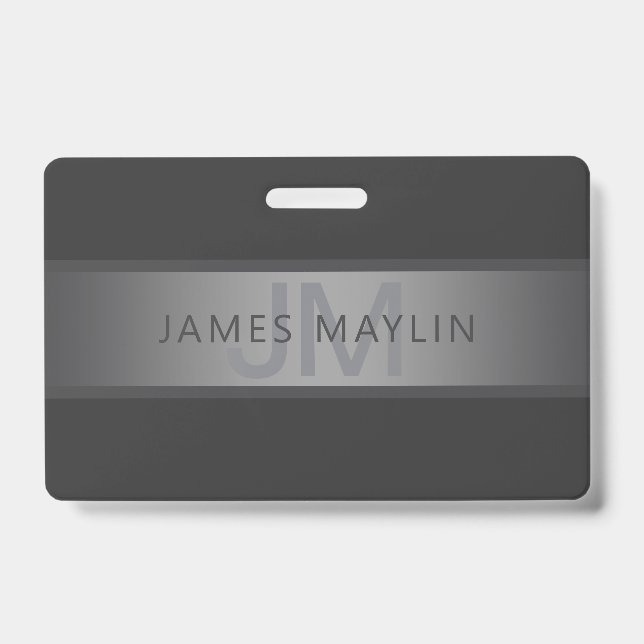 Modern Dark Grey Gradient Name or Business Name  Badge (Front)