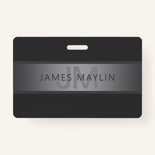 Modern Dark Grey Gradient Name or Business Name  Badge (Front)