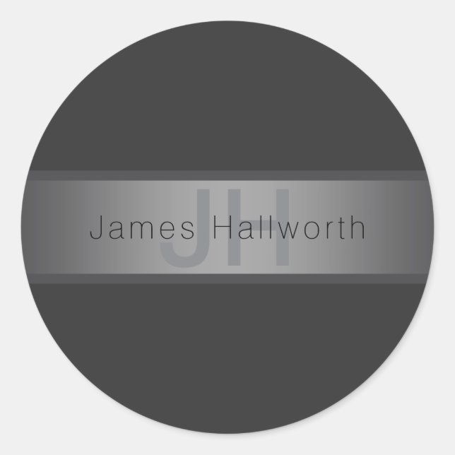 Modern Dark Grey Gradient Name or Business Name  Classic Round Sticker (Front)
