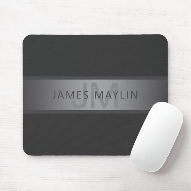 Modern Dark Grey Gradient Name or Business Name  Mouse Pad (With Mouse)