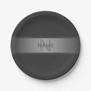 Modern Dark Grey Gradient Name or Business Name Paper Plate