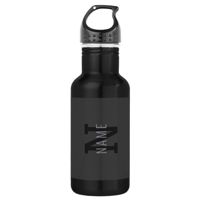 Modern Dark Grey Monogrammed Name (or other text) 532 Ml Water Bottle (Front)