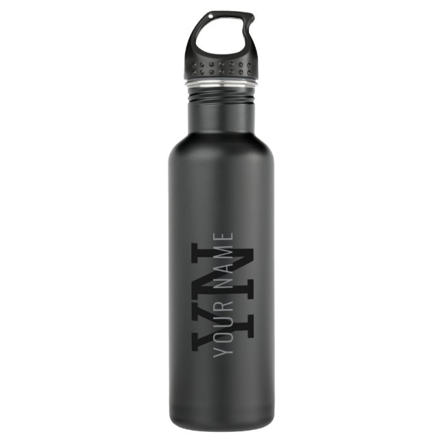 Modern Dark Grey Monogrammed Name (or other text) 710 Ml Water Bottle (Front)