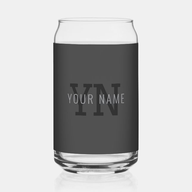 Modern Dark Grey Monogrammed Name (or other text) Can Glass (Front)