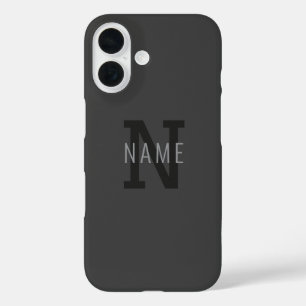 Modern Dark Grey Monogrammed Name (or other text) iPhone 16 Case