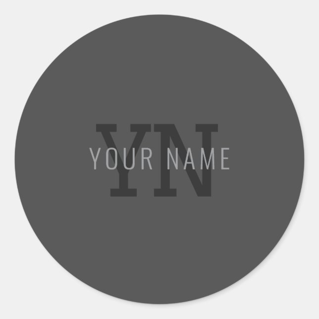 Modern Dark Grey Monogrammed Name (or other text) Classic Round Sticker (Front)