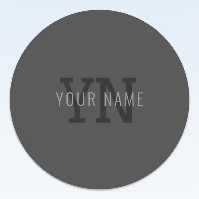 Modern Dark Grey Monogrammed Name (or other text) Classic Round Sticker (Creator Uploaded)