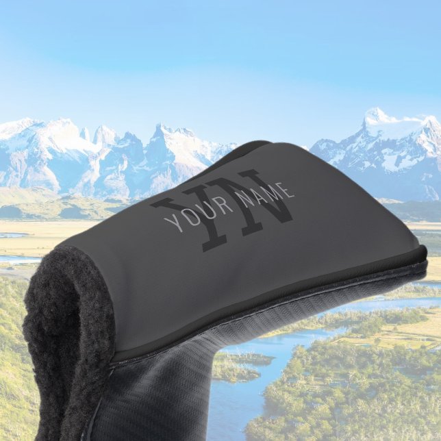 Modern Dark Grey Monogrammed Name (or other text) Golf Head Cover (Creator Uploaded)