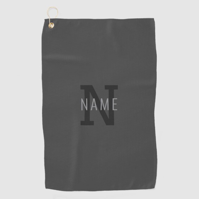 Modern Dark Grey Monogrammed Name (or other text) Golf Towel (Front)