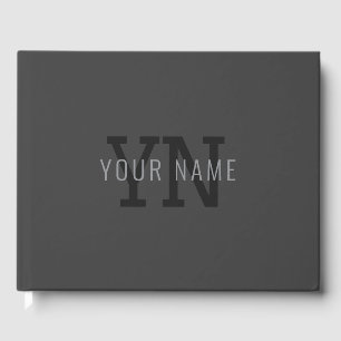 Modern Dark Grey Monogrammed Name (or other text) Guest Book
