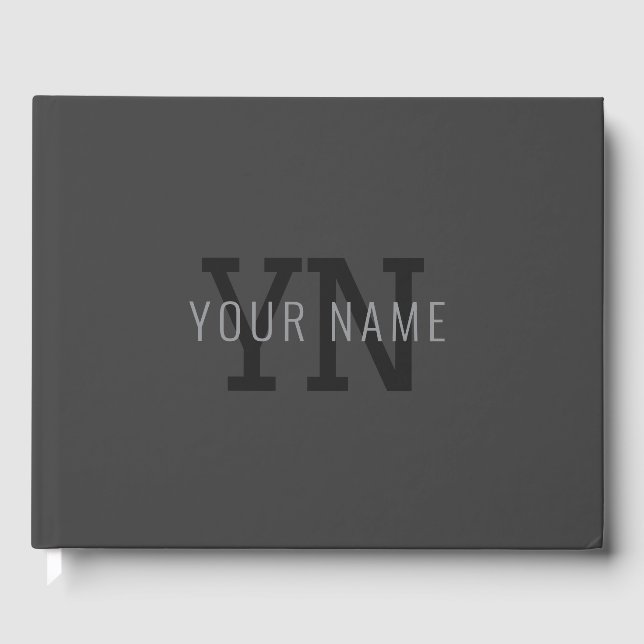 Modern Dark Grey Monogrammed Name (or other text) Guest Book (Front)