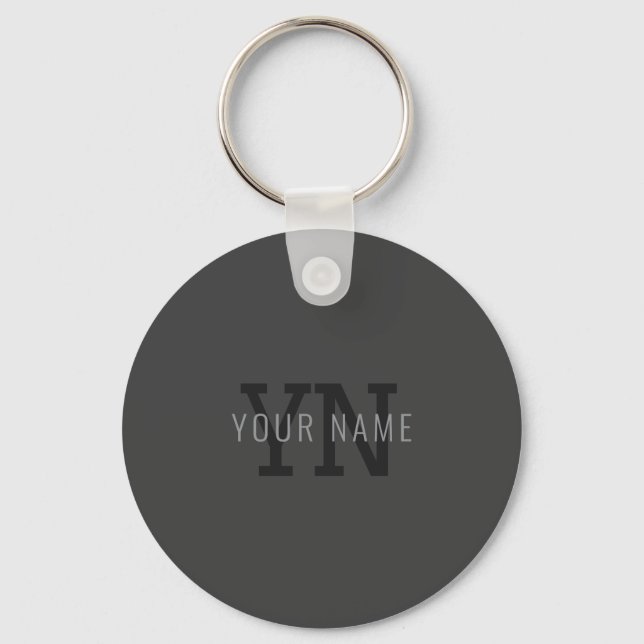 Modern Dark Grey Monogrammed Name (or other text) Keychain (Front)