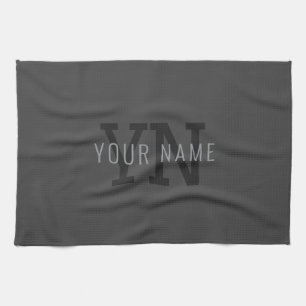 Modern Dark Grey Monogrammed Name (or other text) Kitchen Towel