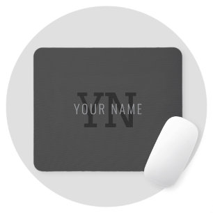 Modern Dark Grey Monogrammed Name (or other text) Mouse Pad