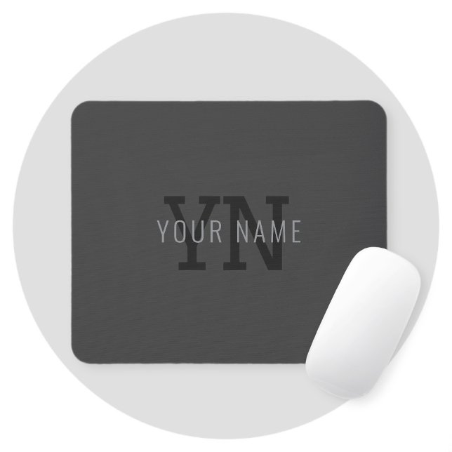 Modern Dark Grey Monogrammed Name (or other text) Mouse Pad (Creator Uploaded)