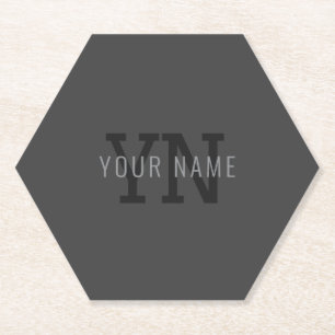 Modern Dark Grey Monogrammed Name (or other text) Paper Coaster