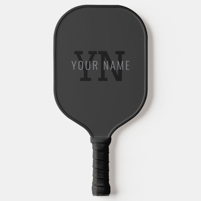 Modern Dark Grey Monogrammed Name (or other text) Pickleball Paddle (Front)