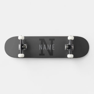 Modern Dark Grey Monogrammed Name (or other text) Skateboard