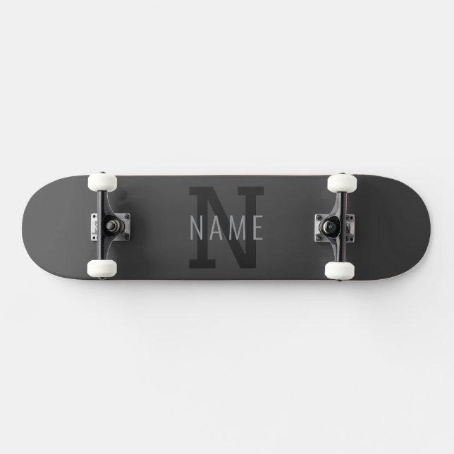 Modern Dark Grey Monogrammed Name (or other text) Skateboard (Horz)