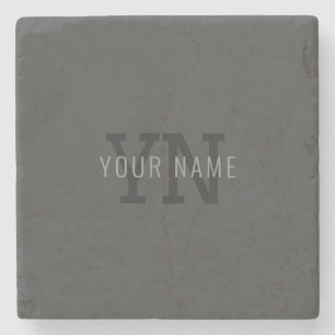 Modern Dark Grey Monogrammed Name (or other text) Stone Coaster