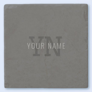 Modern Dark Grey Monogrammed Name (or other text) Stone Coaster