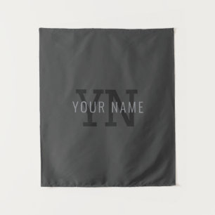 Modern Dark Grey Monogrammed Name (or other text) Tapestry