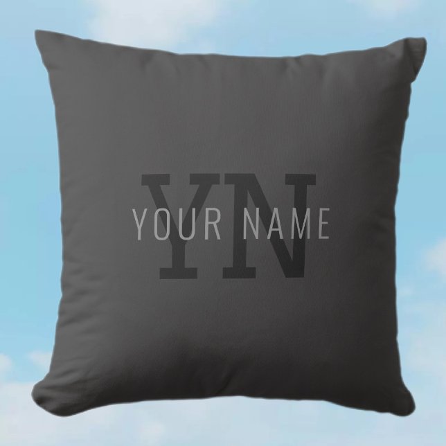 Modern Dark Grey Monogrammed Name (or other text) Throw Pillow (Creator Uploaded)