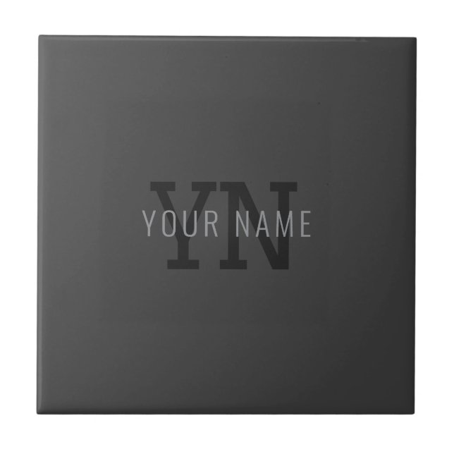 Modern Dark Grey Monogrammed Name (or other text) Tile (Front)