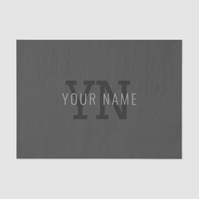 Modern Dark Grey Monogrammed Name (or other text) Tissue Paper (Front)