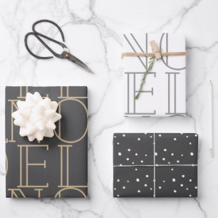 Modern Dark Grey NOEL Wrapping Paper Sheets