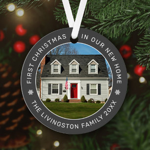 Modern Dark Grey Our First Home Photo Metal Ornament
