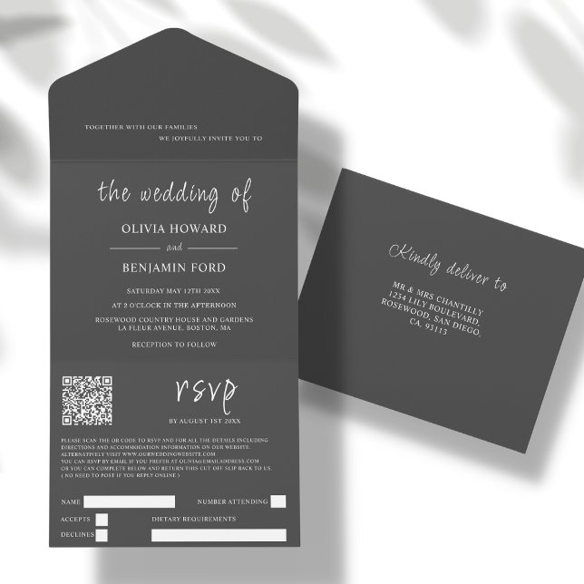 Modern Dark Grey QR Code All In One Invitation (Creator Uploaded)