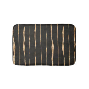 Modern Dark Grey & Rose-gold Stripes Pattern Bath Mat