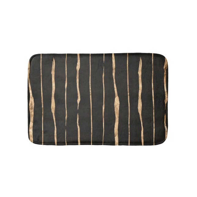 Modern Dark Grey & Rose-gold Stripes Pattern Bath Mat (Front)