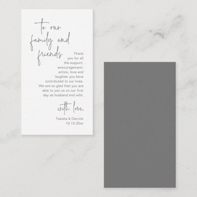 Modern Dark Grey Script, Wedding Thank you Enclosure Card (Front/Back)