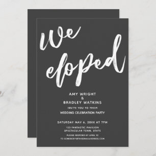 Modern Dark Grey We Eloped Wedding Reception Invitation
