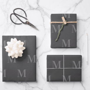 Modern Dark Light Grey Minimalist Monogram Wrapping Paper Sheet