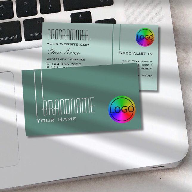 Modern Dark Light Teal Cool with Logo Professional Business Card (Creator Uploaded)