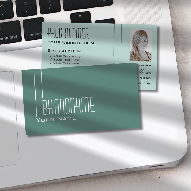 Modern Dark Light Teal with Photo Professional Business Card (Creator Uploaded)