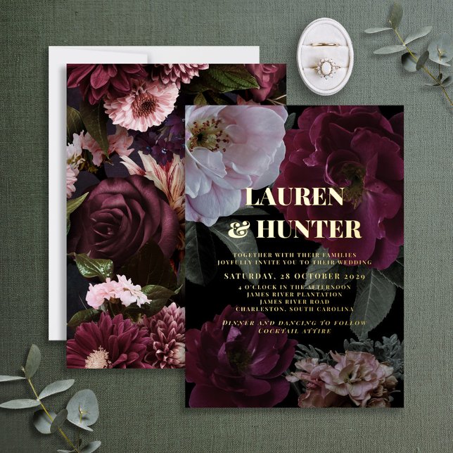 Modern Dark Moody Burgundy Floral Wedding Gold (Creator Uploaded)