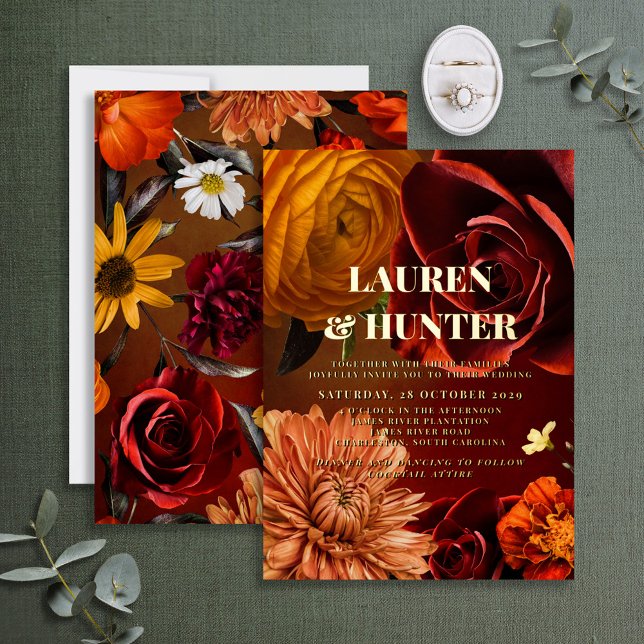 Modern Dark Moody Sunset Floral Wedding Gold (Creator Uploaded)