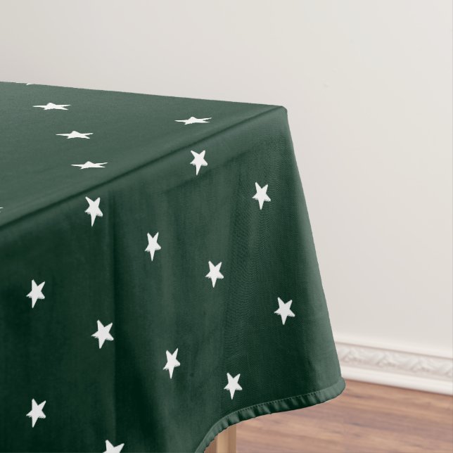Modern dark pie green white stars pattern holiday  tablecloth (In Situ)
