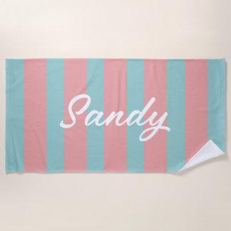 Modern dark pink &blue custom name beach towel