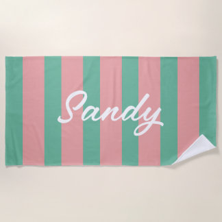 Modern dark pink &green custom name beach towel