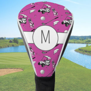 Modern Dark Pink Lady Golfer Cute Custom Initial Golf Head Cover